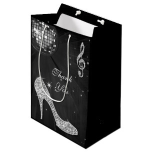 Sacola Para Presentes Média Obrigado preto do aniversário da bola do disco dos