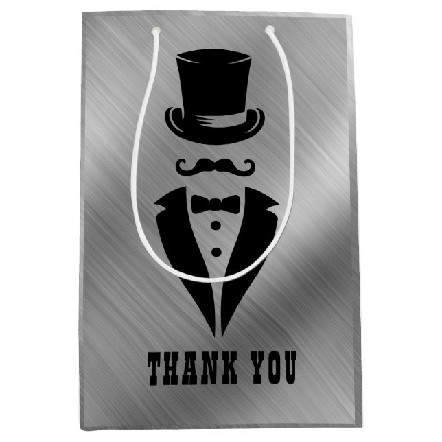 Sacola Para Presentes Média Obrigado Tuxedo Prata (Frente)