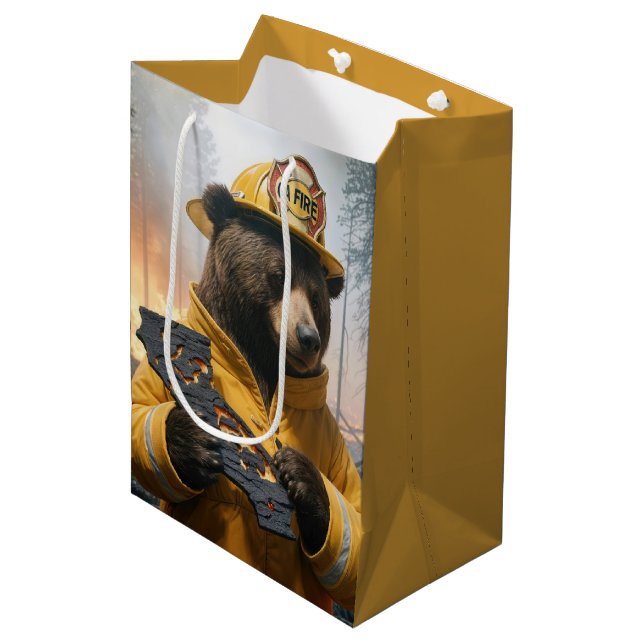 Sacola Para Presentes Média Obrigado, Urso Bombeiro California (Frente inclinada)