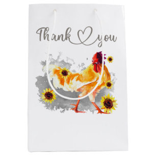 Sacola Para Presentes Média Obrigado Watercolor Yellow Rooster com Girassol