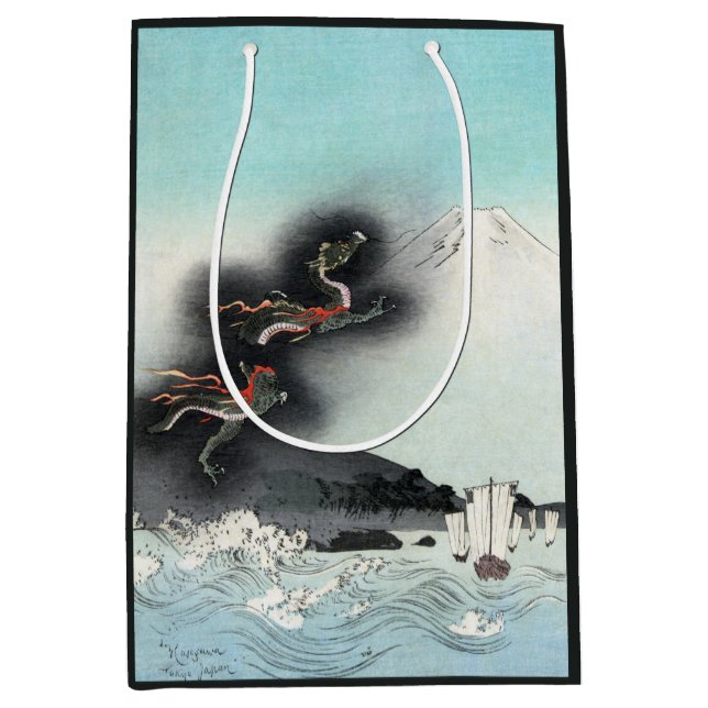 Sacola Para Presentes Média Ocean Dragon Rising to Mt. Fuji HOKUSAI Ukiyo-e (Frente)