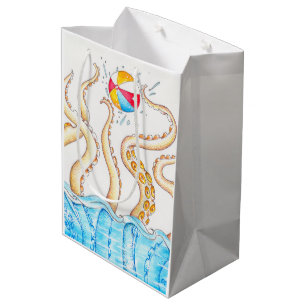 Sacola Para Presentes Média Octopus Playing Beach Ball