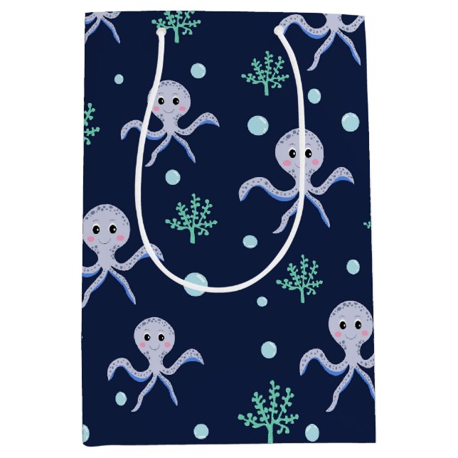 Sacola Para Presentes Média Octopus sob o padrão das crianças do mar (Frente)