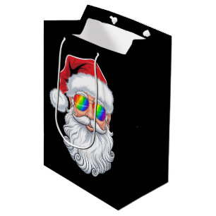 Sacola Para Presentes Média Óculos de Sol Gays de Natal Face do Papai Noel Xma