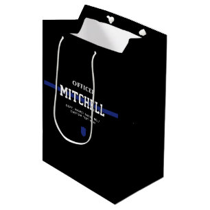Sacola Para Presentes Média Oficial de Polícia Personalizado Linha Azul Fino