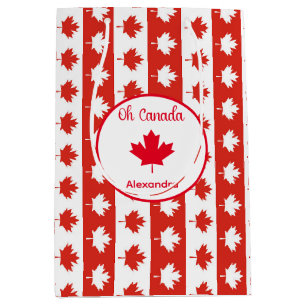 Sacola Para Presentes Média Oh Canadá Folha de Maçã Vermelha Elegante