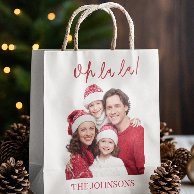 Sacola Para Presentes Média Oh La La Christmas Custom Gift Bag Family Photo (Criador carregado)