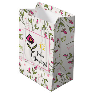 Sacola Para Presentes Média Olá Linda Flor Laranja Rosa Bonito