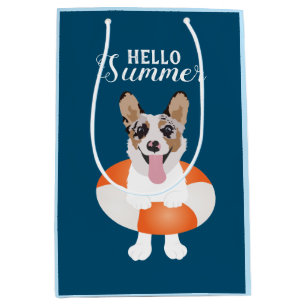 Sacola Para Presentes Média Olá Summer Corgi Beach Dog
