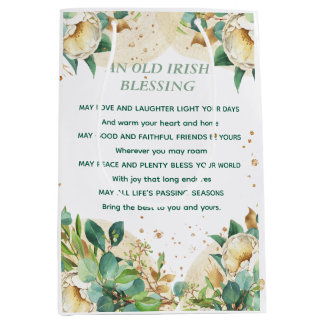 Sacola Para Presentes Média Old Irish Blessing on Gold Dust and Roses