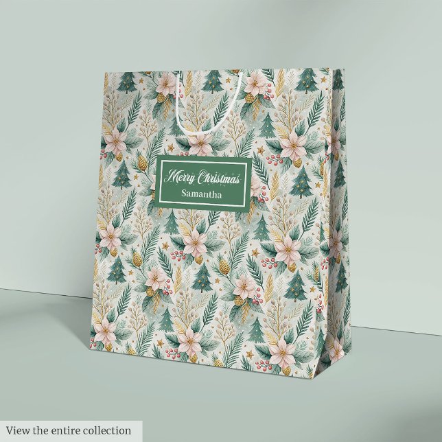 Sacola Para Presentes Média Olive Green Gold Gift Bag Luxury Holiday Christmas (Olive Green Gold Gift Bag Luxury Holiday Christmas)