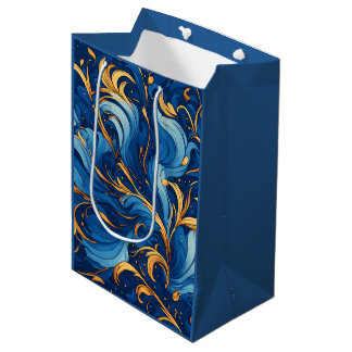 Sacola Para Presentes Média Ondas Reais de Capricho Redemoinhos de Azul & Dour