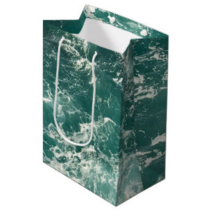 Sacola Para Presentes Média Ondas Verdes Azuis