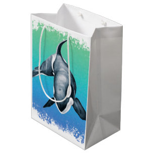 Sacola Para Presentes Média Orca Whale Teal Crystal