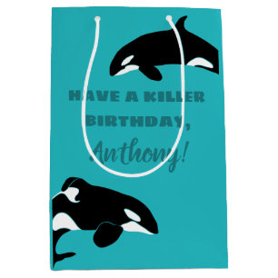 Sacola Para Presentes Média Orcas Killer Whales Teal Blue Personalizado