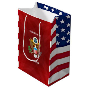 Sacola Para Presentes Média "Orgulhoso de ser americano", vermelho, branco e a
