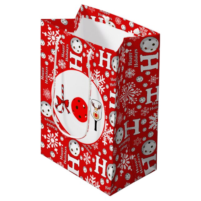 Sacola Para Presentes Média Ornações Vermelhos do Festa de Natal da Joy Pickle (Frente inclinada)