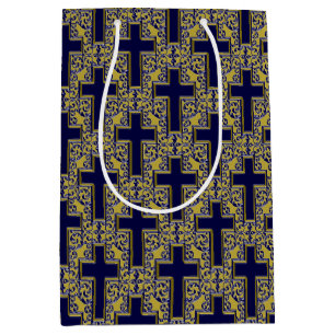 Sacola Para Presentes Média Ornamentado Cross-24-Blue-Dourado-GIFT BAG m