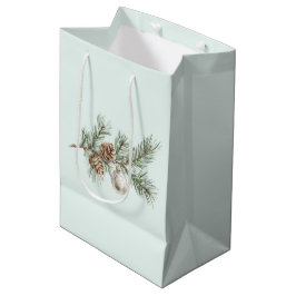 Sacola Para Presentes Média Ornamento do Ramo de Cones da Pinça de Natal