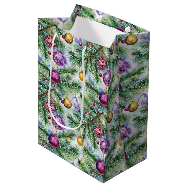 Sacola Para Presentes Média Ornamentos de Árvore de Natal de Férias (Frente inclinada)