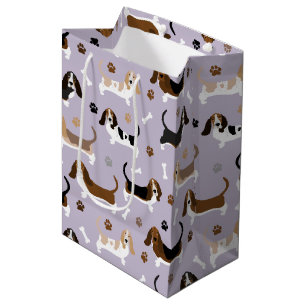 Sacola Para Presentes Média Ossos do Cachorro do Cachorro do Basset e Saco do