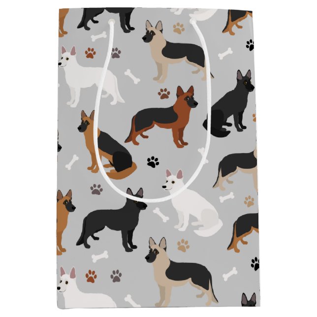 Sacola Para Presentes Média Ossos do german shepherd e patas (Frente)
