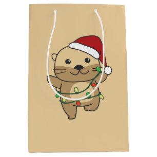 Sacola Para Presentes Média Otters de Feriados de Inverno de Natal