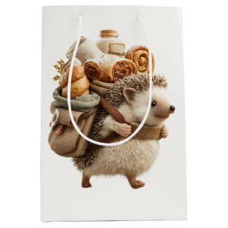 Sacola Para Presentes Média Ouriço-cacheiro Vestindo uma Mochila Cheia de Past