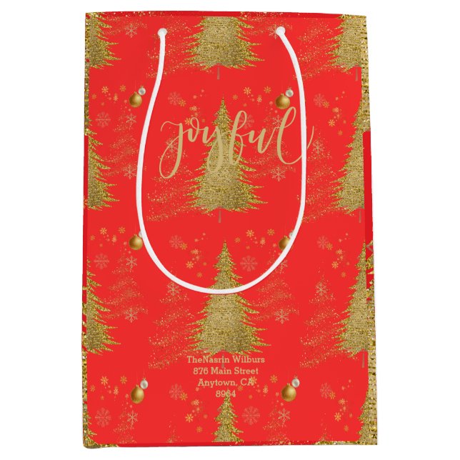 Sacola Para Presentes Média Ouro ALEGRE no Natal Vermelho (Frente)
