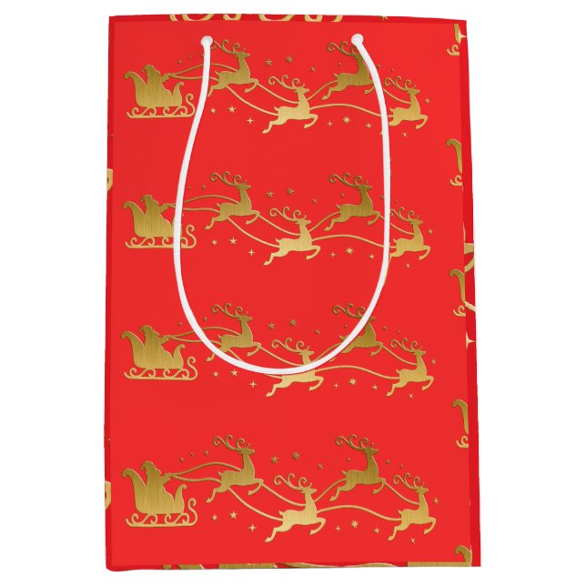 Sacola Para Presentes Média Ouro ALEGRE no Natal Vermelho (Frente)