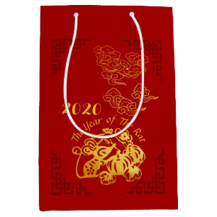 Sacola Para Presentes Média Ouro Chinês Cortado Em Papel - Ano De 2020 M - Sac