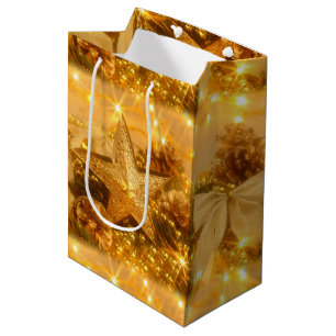 Sacola Para Presentes Média Ouro da bolsa de presente de Natal