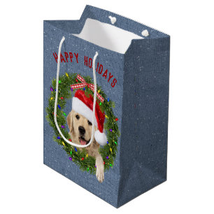 Sacola Para Presentes Média Ouro de Natal para sempre em Denim