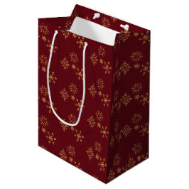 Sacola Para Presentes Média Ouro Decorativo Flocos de Neve Padrão de Natal