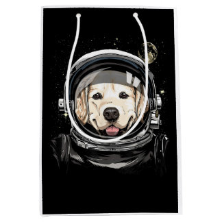 Sacola Para Presentes Média Ouro do Astronauta do Espaço Exterior Pet D