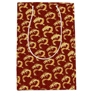 Sacola Para Presentes Média Ouro Dragão Chinês Ano Novo Deseja Vermelho Orient