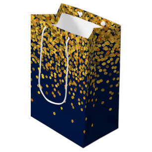 Sacola Para Presentes Média Ouro e pontos Glam azuis dos confetes