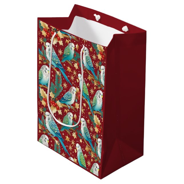 Sacola Para Presentes Média Ouro Festivo e Papel de Mola de Natal Vermelho (Frente inclinada)