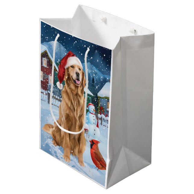 Sacola Para Presentes Média Ouro Retriever Winter Wonderland Natal Joy (Frente inclinada)
