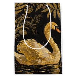 Sacola Para Presentes Média Ouro Swan em um Pond Midnight