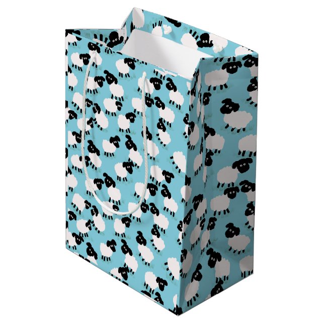 Sacola Para Presentes Média Ovelhas Fofas em Azul Bebê (Verso inclinado)
