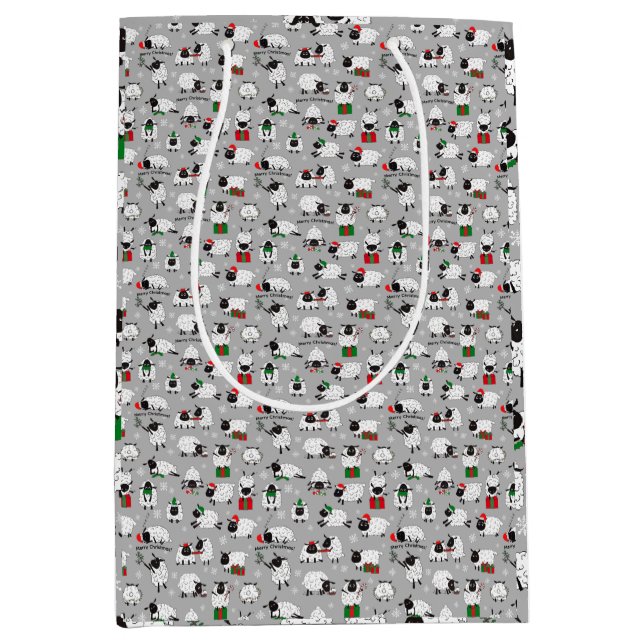 Sacola Para Presentes Média Ovinos de Natal Festivos (Frente)
