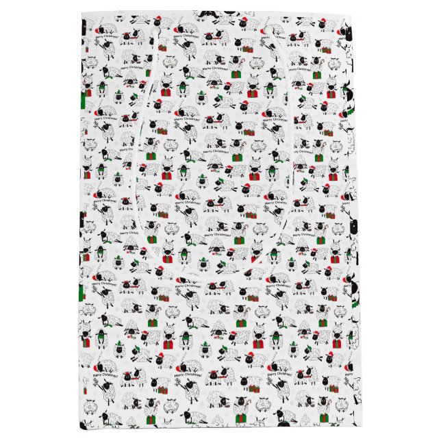 Sacola Para Presentes Média Ovinos de Natal Festivos (Frente)