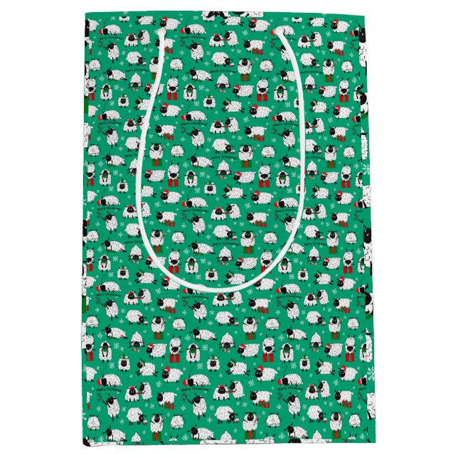 Sacola Para Presentes Média Ovinos de Natal Festivos (Frente)