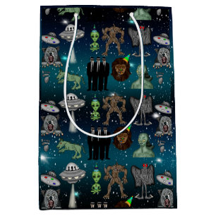 Sacola Para Presentes Média OVNI, Alienígena, Bigfoot Cryptid Birthday