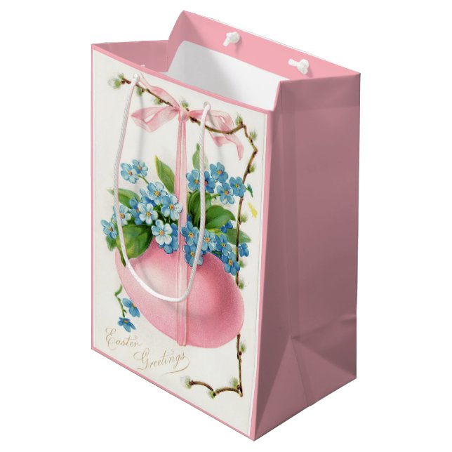 Sacola Para Presentes Média Ovos de Páscoa e Flores Rosa (Frente inclinada)
