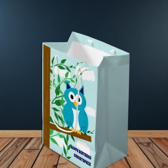 Sacola Para Presentes Média Owl Birthday (Criador carregado)