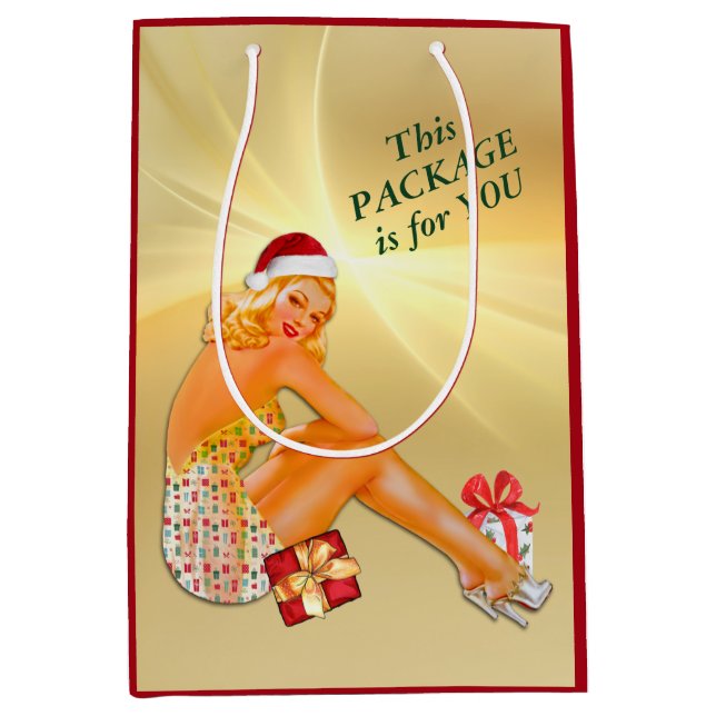 Sacola Para Presentes Média Pacote de Feriados - Pinup Rapariga de Natal (Frente)