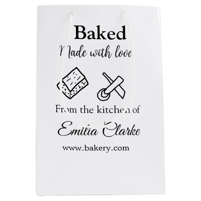 Sacola Para Presentes Média Padaria assada com amor adicionar nome textura l (Frente)