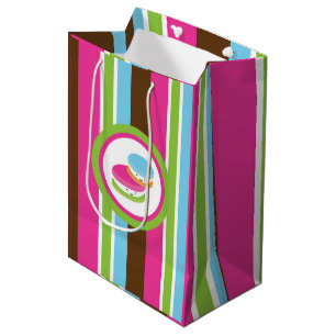 Sacola Para Presentes Média Padaria Colorida Fofa Macarons Listras Divertidas